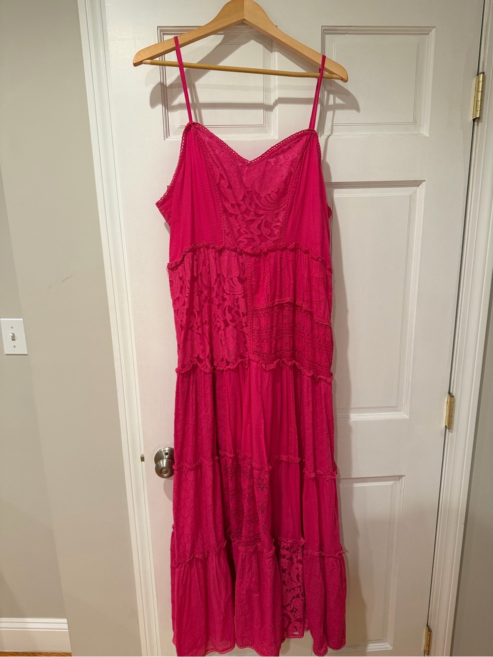 Anthropologie Fuchsia Lace Tiered Maxi Dress